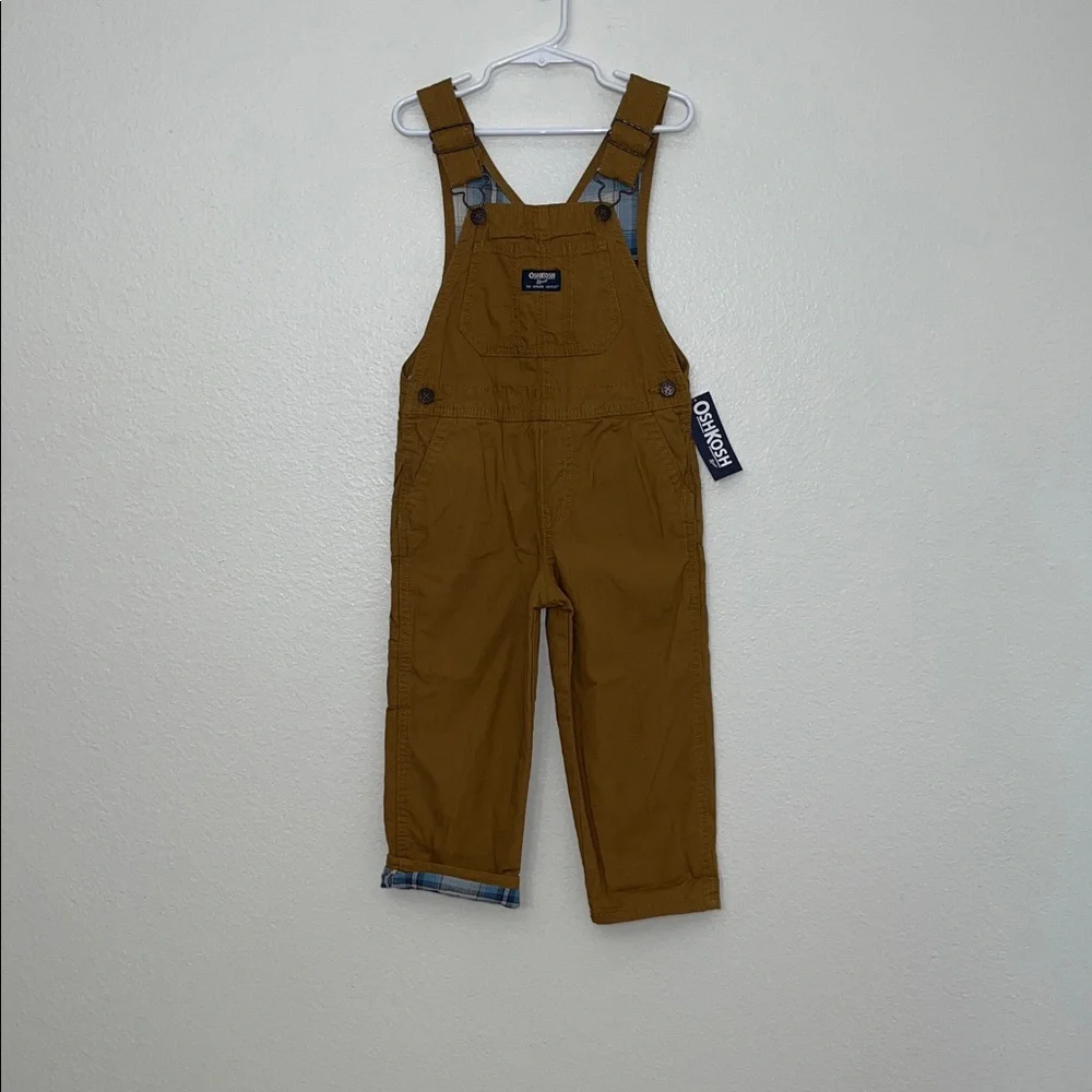 OshKosh B'gosh Toddler Lightweight Canvas Overalls Khaki 4T NWT